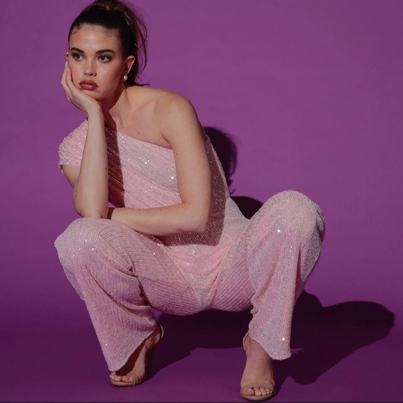 NWT | JAYGODFREY Pink Full-Length One-Shoulder Jumpsuit Size 10 - Picture 4 of 12